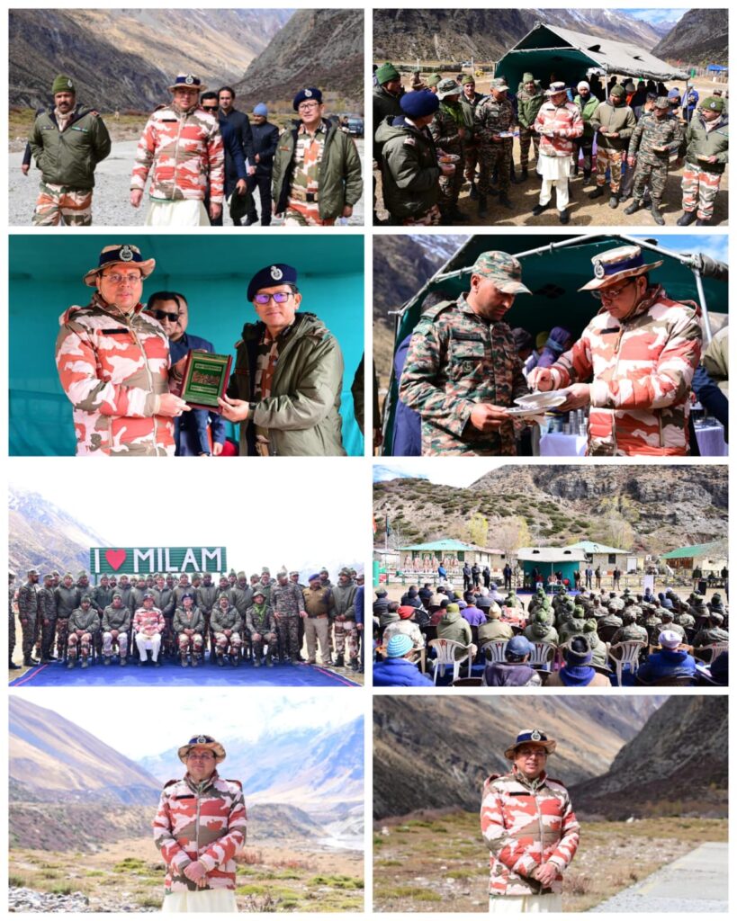 सीमांत गांव मिलम में CM धामी ने की आई.टी.बी.पी जवानों और स्थानीय नागरिकों से भेंट।