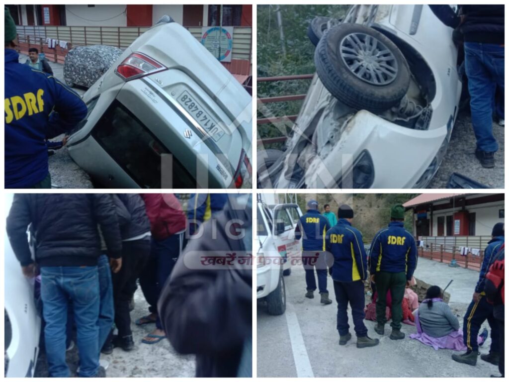 अनियंत्रित होकर सड़क पर पलटी कार, 06 लोग थे सवार।